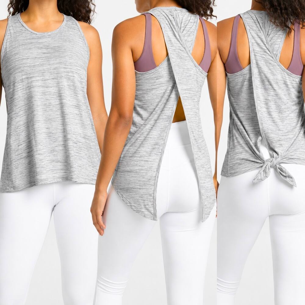 Athleta Tank Top Essence Spacedye Split Tie Back Athletic Active Gray Size Small